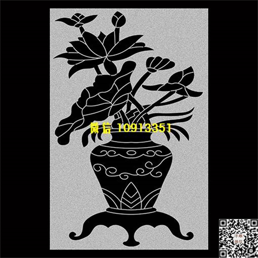 精雕图148荷花花瓶墓碑板精雕图线雕图线条图单线铣底图_电脑雕刻plt文泰矢量图精雕图浮雕图